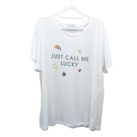New Wildfox 'Just Call Me Lucky' Oversized Loose Tee T-Shirt Size Medium - Picture 1 of 5
